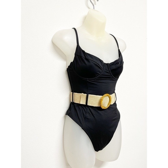 Who Wore What Onia Womens Danielle Raffia Belted One Piece Swimsuit Sz M - Picture 5 of 12